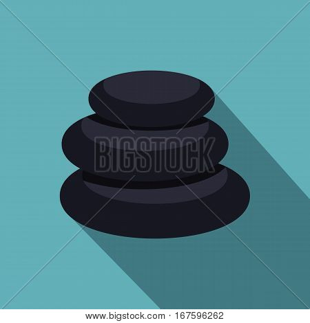Stack of black basalt balancing stones icon. Flat illustration of stack of black basalt balancing stones vector icon for web on baby blue background