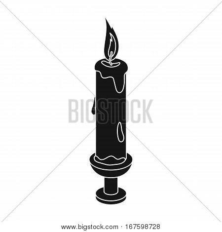 Candle icon in black design isolated on white background. Funeral ceremony symbol stock vector illustration. - stock vector