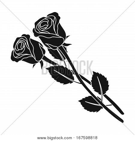 Two roses icon in black design isolated on white background. Funeral ceremony symbol stock vector illustration. - stock vector