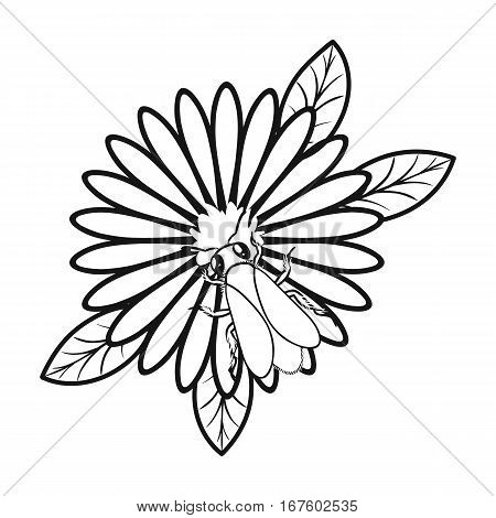 Bee on the flower icon in outline style isolated on white background. Apairy symbol vector illustration - stock vector