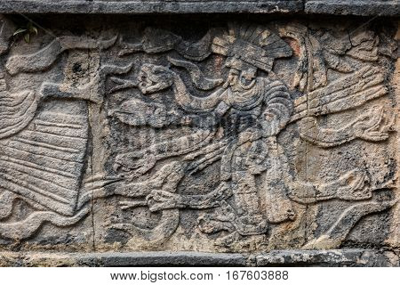 Ancient Mayan Mural Depicting A Warrior Holding Arrows