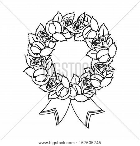 Funeral wreath icon in outline design isolated on white background. Funeral ceremony symbol stock vector illustration. - stock vector