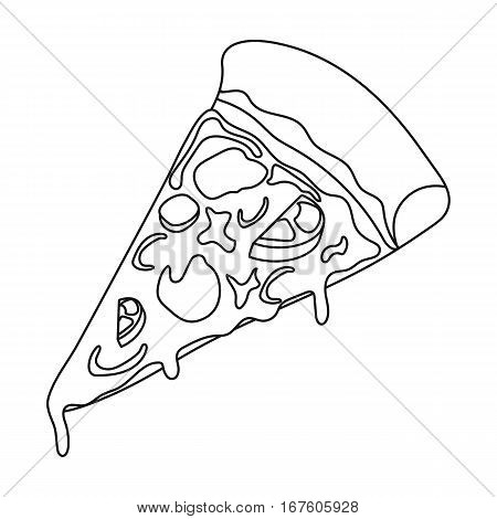 Slice of pizza icon in outline style isolated on white background. Pizza and pizzeria symbol vector illustration. - stock vector