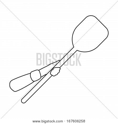 Wooden peel icon in outline style isolated on white background. Pizza and pizzeria symbol vector illustration. - stock vector