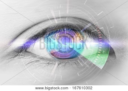 Close up eyes of technologies in the futuristic. : eye cataract