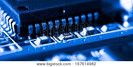 Electronic circuit board. CPU and memory chips