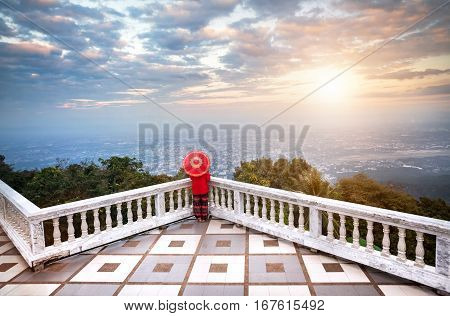 Woman And Panorama Of Chiang Mai