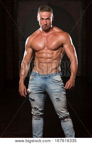 Healthy Man In Jeans With Six Pack