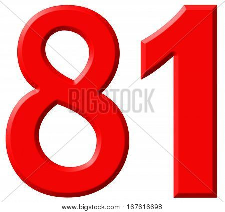 Numeral 81, Eighty One, Isolated On White Background, 3D Render