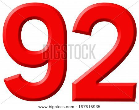 Numeral 92, Ninety Two, Isolated On White Background, 3D Render