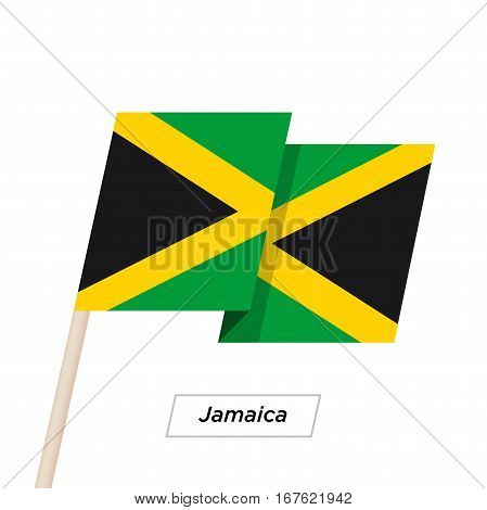 Jamaica Ribbon Waving Flag Isolated on White. Vector Illustration. Jamaica Flag with Sharp Corners