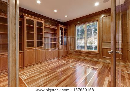 Wooden Interior Of Empty Room In Luxury Home