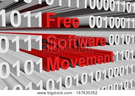 free software movement in the form of binary code, 3D illustration