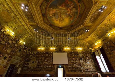 PADUA, ITALY - MAY 3, 2016: Palazzo Bo historical building home of the Padova University from 1539 in Padua Italy