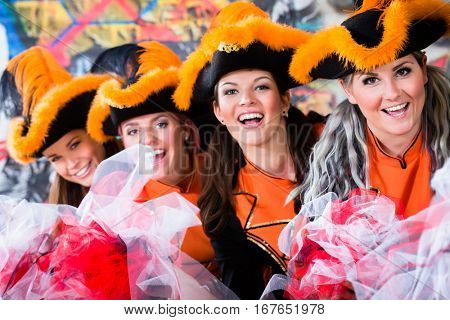 German traditional dance group Funkenmariechen in carnival celebration