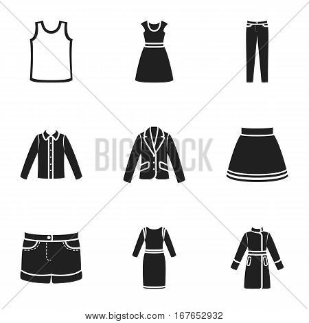 Clothes set icons in black style. Big collection of clothes vector symbol stock