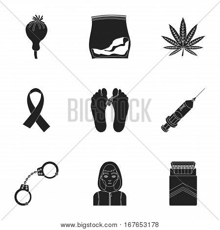 Drugs set icons in black style. Big collection of drugs vector symbol stock