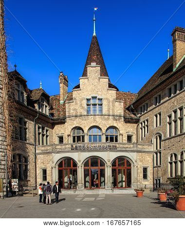 Zurich, Switzerland - 29 January, 2017: entrance to the Swiss National Museum. The Swiss National Museum (German: Landesmuseum) is one of the most important art museums of cultural history in Europe.