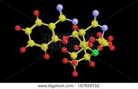 Molecular structure of cocaine. The compound is strong stimulant mostly used as a recreational drug 3D rendering