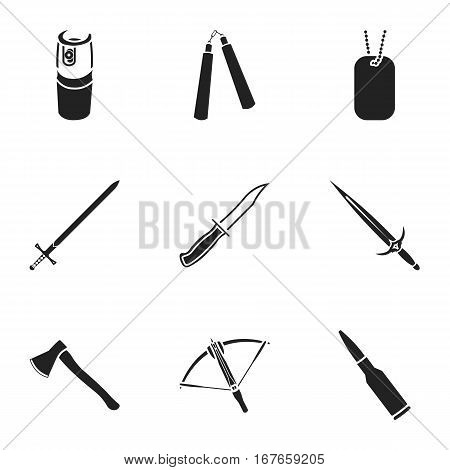 Weapon set icons in black style. Big collection of weapon vector symbol stock