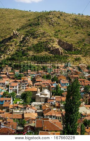 Colorful Traditional Ottoman Houses And A Mosque In  Afyon, Turkey
