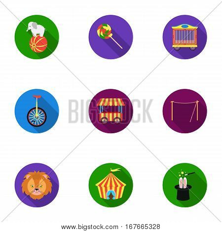 Circus set icons in flat style. Big collection of circus vector symbol stock