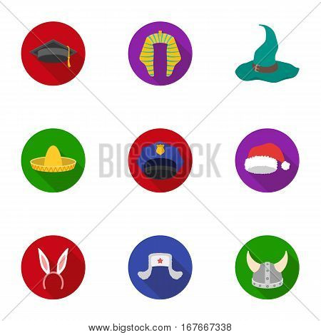 Hats set icons in flat style. Big collection of hats vector symbol stock