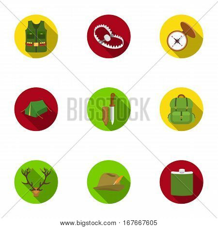 Hunting set icons in flat style. Big collection of hunting vector symbol stock