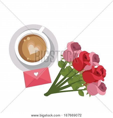 coffee rose and love letter wedding invitation valentine celebration message vector
