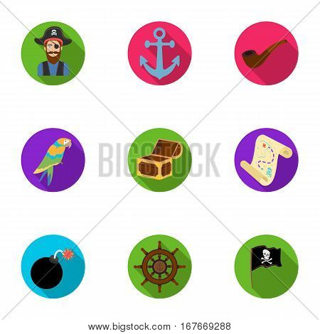 Pirates set icons in flat design. Big collection of pirates vector symbol stock illustration