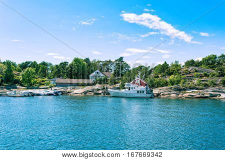 Fjord side cabins near Tonsberg Norway Scandinavia