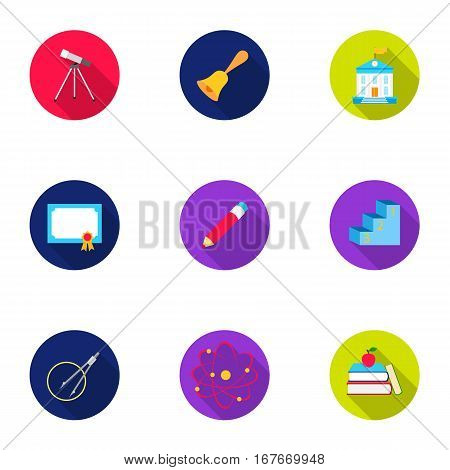 School set icons in flat style. Big collection of school vector symbol stock