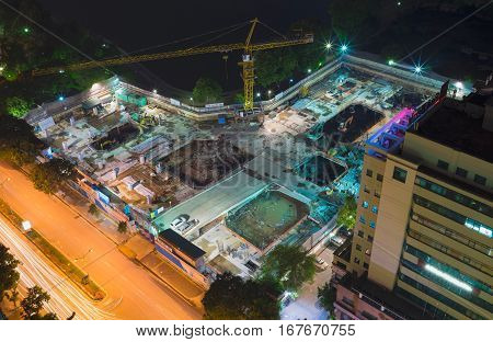 Aerial View Of Under-construction Site In Lang Ha Street, Hanoi City, Vietnam