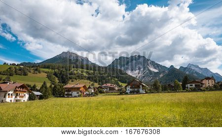 summer village in Val Gardena South Tirol, Dolomites mountains, Italy
