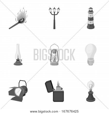 Light source set icons in monochrome style. Big collection of light source vector symbol stock