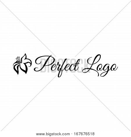 Vector illustration of Logo with ext and flower on white background. Logotype for business. Can be used for Beauty Salon, Cosmetics.