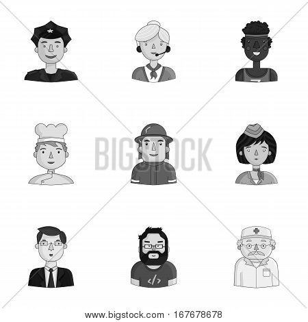 People of different profession set icons in monochrome design. Big collection of people of different profession vector symbol stock illustration