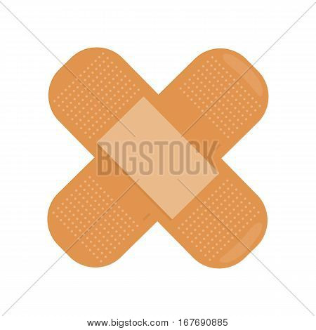 Crossed medical plaster isolated on white. Realistic looking adhesive bandage. Detailed dimensional breathable fabric. Health care concept. First medical aid. Injury protector. Vector illustration