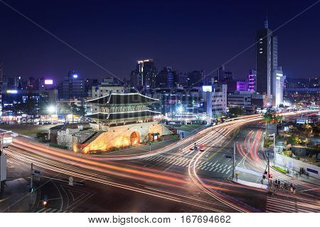 Seoul city and Dongdaemun gate (Heunginjimun) South Korea.