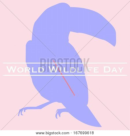 Vector illustration of World Wildlife Day with toucan in pastels. March 3. Can be used for your design, card, banner, poster and calendar.