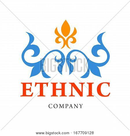 Vintage ethnik logo. Abstract fashion ethnic print. Calligraphic flourishes. Logotype for business. Vector illustration