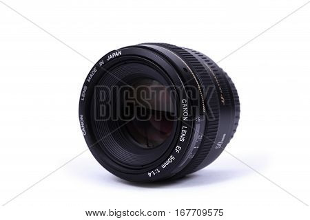 Kyiv, Ukraine - February 28, 2016: Canon 50Mm F/1.4 Ef Usm Lens. Canon Inc. Is A Japanese Multinatio