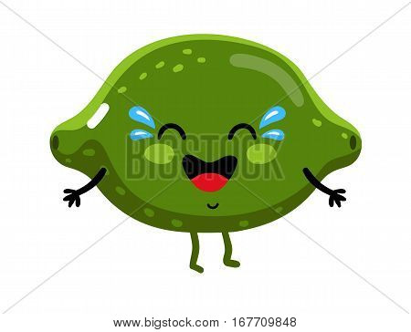 Cute fruit lime cartoon character isolated on white background vector illustration. Funny positive and friendly lime emoticon face icon. Happy smile cartoon face food emoji, comical fruit mascot