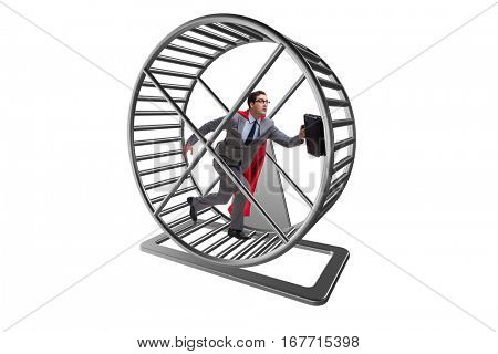Business concept with businessman running on hamster wheel