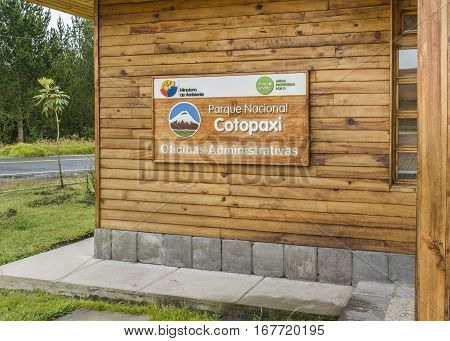 COTOPAXI, ECUADOR, FEBRUARY - 2016 - Detail view of tourist information at Cotopaxi national park located in Ecuador