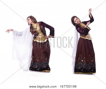 Young lady dancing traditional azeri dance