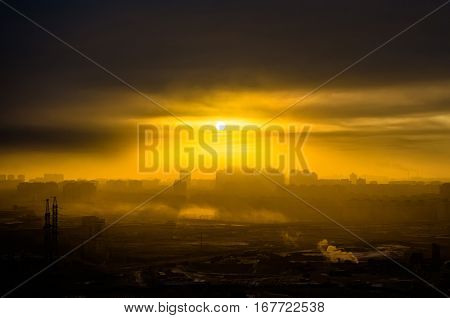 Silhouette city sun light sunset doomsday sky sunrise sunset building industrial