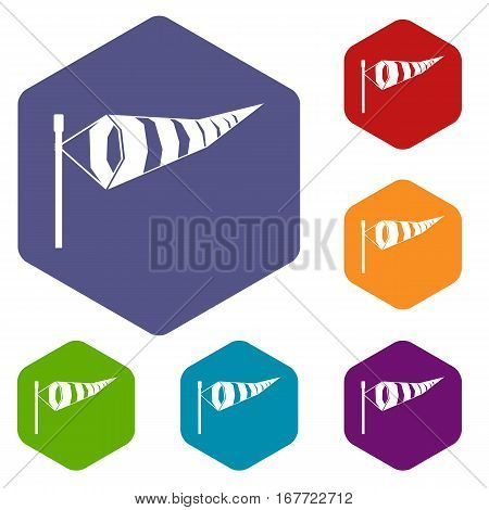 Windsock icons set rhombus in different colors isolated on white background