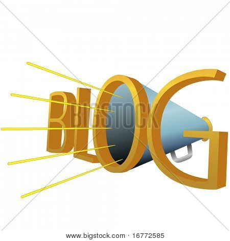 Duży niebieski BLOG 3D megafon głośno wysoki zasilany blogów.