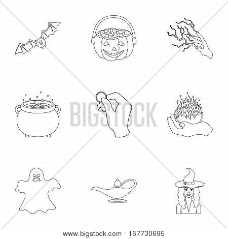 Black and white magic set icons in outline style. Big collection of black and white magic vector symbol stock